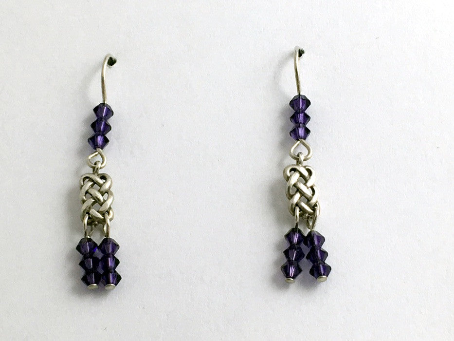 Sterling Silver small rectangular Celtic Knot dangle Earrings-purple Crystal