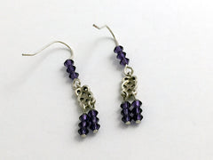 Sterling Silver small rectangular Celtic Knot dangle Earrings-purple Crystal