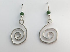 Sterling Silver funky hammered open Spiral  Earrings-dangle, spirals, Jade