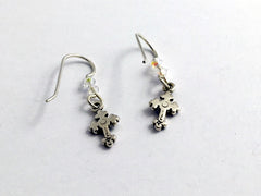 Sterling silver tiny fancy cross dangle earrings-religion, crystal, faith,