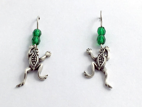 Sterling silver jumping frog dangle earrings- amphibian, frogs,  jumping contest