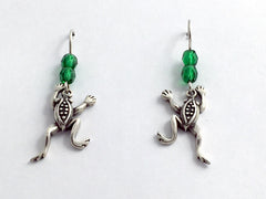 Sterling silver jumping frog dangle earrings- amphibian, frogs,  jumping contest