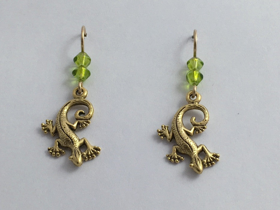 Goldtone Pewter &  14k GF gecko lizard dangle earrings- glass, lizards, geckos