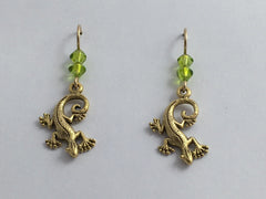 Goldtone Pewter &  14k GF gecko lizard dangle earrings- glass, lizards, geckos