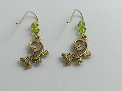 Goldtone Pewter &  14k GF gecko lizard dangle earrings- glass, lizards, geckos
