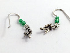 Sterling silver tiny crawling turtle dangle earrings-tortoise, turtles, glass