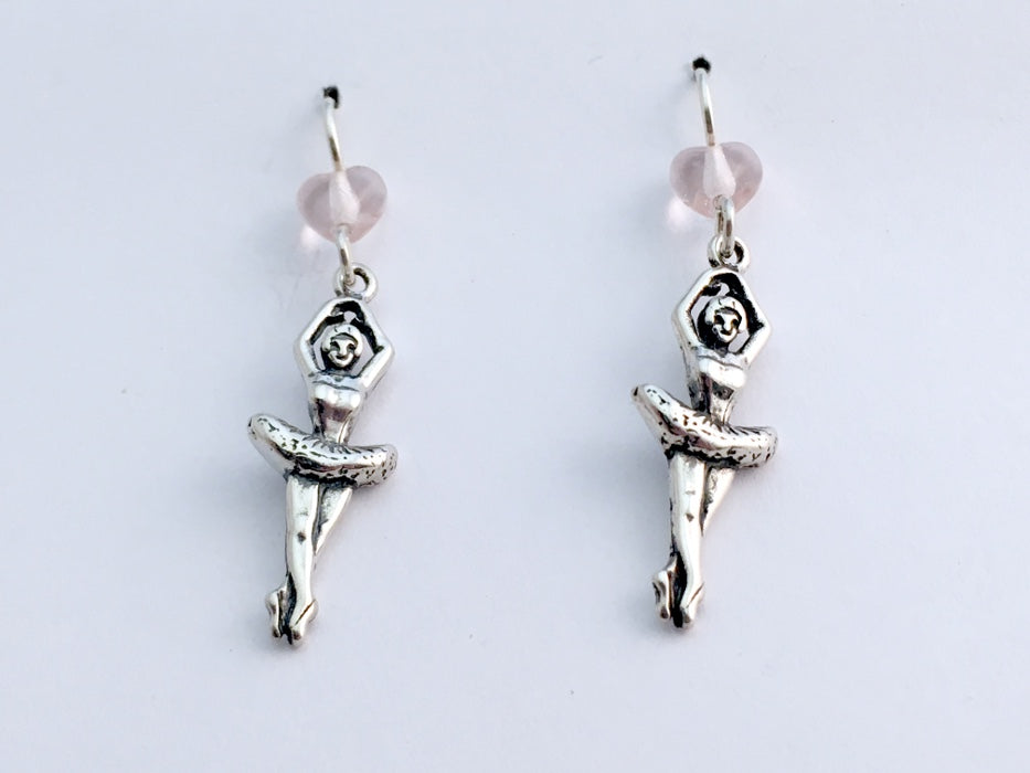 Sterling Silver Ballet Dancer in tutu dangle earrings-en pointe-dance, toe shoes