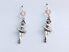 Sterling Silver Ballet Dancer in tutu dangle earrings-en pointe-dance, toe shoes