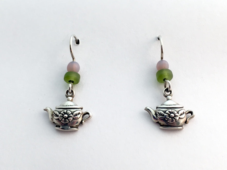 Sterling silver small Teapot w/flower dangle earrings-Tea, teapots, pots, pot