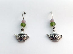 Sterling silver small Teapot w/flower dangle earrings-Tea, teapots, pots, pot
