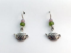Sterling silver small Teapot w/flower dangle earrings-Tea, teapots, pots, pot