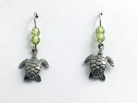 Pewter & Sterling silver medium sea turtle earrings-ocean -turtles, reptile,