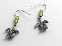 Pewter & Sterling silver medium sea turtle earrings-ocean -turtles, reptile,