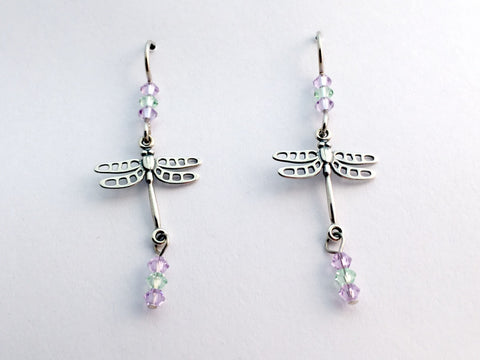 Sterling silver dragonfly dangle earrings-insects-pastel crystal, dragonflies