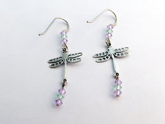 Sterling silver dragonfly dangle earrings-insects-pastel crystal, dragonflies