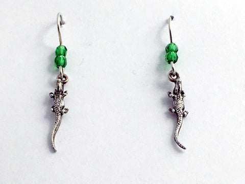 Sterling silver tiny alligator or crocodile dangle earrings- swamp, gator, croc