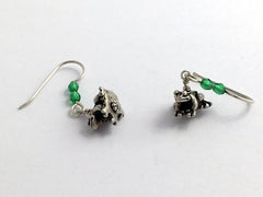 Pewter & Sterling silver 3-D frog dangle earrings- glass-toad, frogs, toads