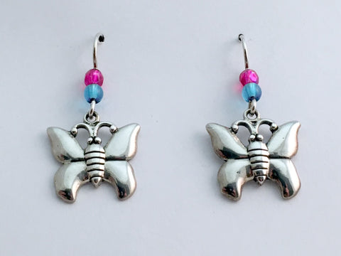 Sterling silver butterfly earrings- insects-insect- butterflies, Lepidoptera - pink and blue