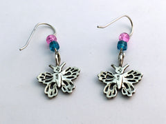 Sterling silver butterfly earrings- insects-pink glass- butterflies, Lepidoptera
