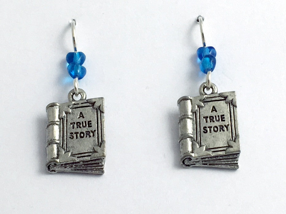 Pewter & Sterling Silver  Book dangle Earrings-Librarian-reader-author, books