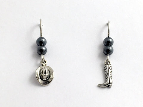 Sterling Silver Tiny Cowboy hat and boot dangle earrings-horse, cowgirl, boots
