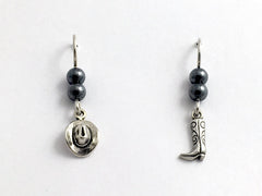 Sterling Silver Tiny Cowboy hat and boot dangle earrings-horse, cowgirl, boots