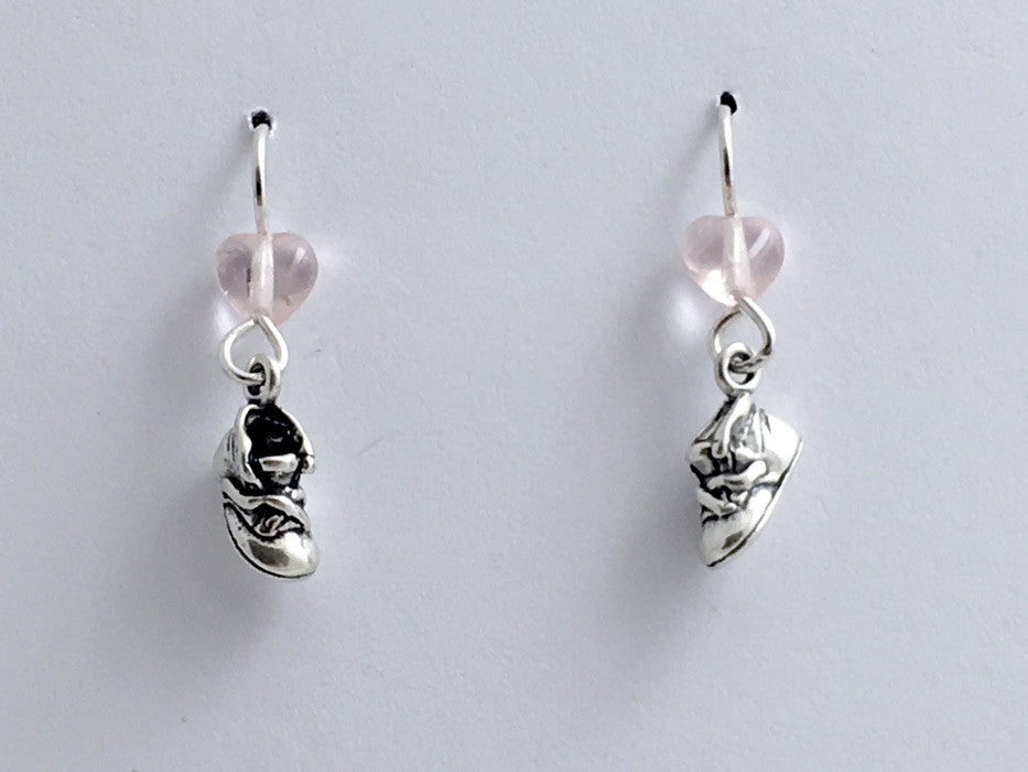 Sterling Silver tiny baby shoe dangle earrings-twins-shoes-pink, baby shower,