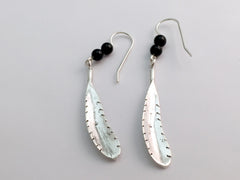 Sterling silver feather dangle earrings- bird-black onyx, feathers, birds