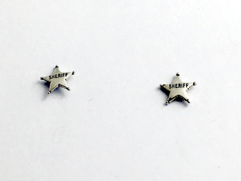 Sterling Silver & Surgical Steel sheriff badge stud earrings- star, law,sheriffs