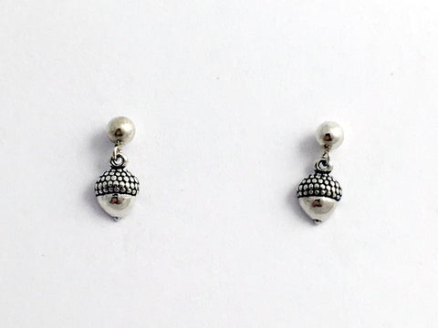 Sterling silver 4mm ball stud with tiny acorn dangle earrings- acorns, oak, fall