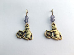 Gold tone Pewter & 14kGF Cat with fish bowl dangle Earrings-naughty kitty, cats,