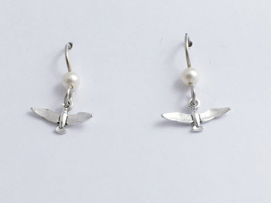 Sterling silver tiny Seagull dangle earrings-birds, bird, glass, gull, sea,ocean