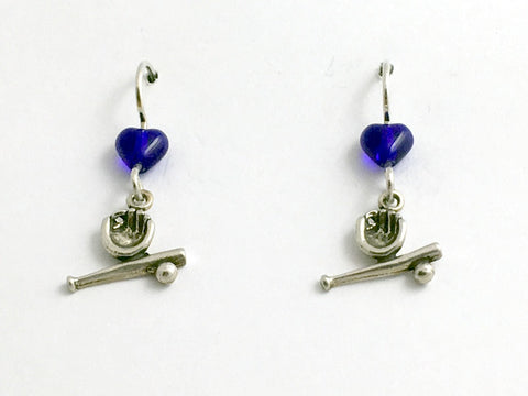 Sterling silver small Baseball dangle Earrings-bat, glove,ball, base,team colors