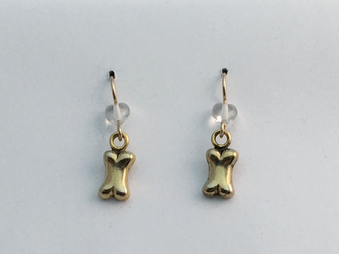 Gold Tone Pewter Dog Bone dangle Earrings-14k gf earwires, canine, dogs, bones