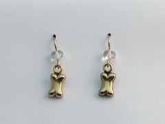 Gold Tone Pewter Dog Bone dangle Earrings-14k gf earwires, canine, dogs, bones