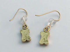 Gold Tone Pewter Dog Bone dangle Earrings-14k gf earwires, canine, dogs, bones