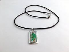 Pewter with hand painted Christmas Tree pendant on 18 inch cord-trees, holidays