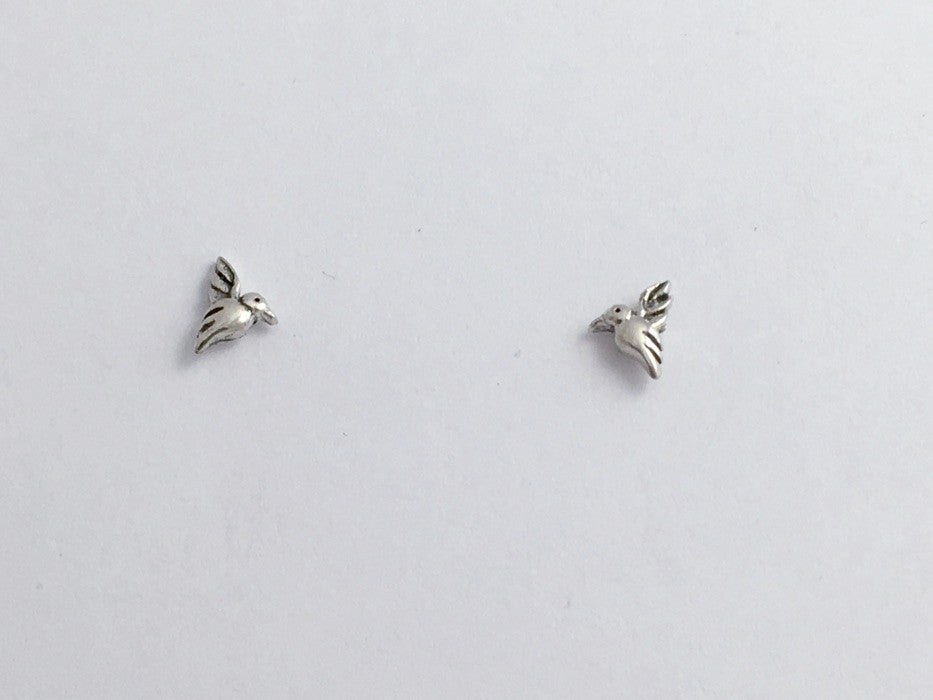 Sterling Silver Tiny Hummingbird stud earrings-Birds, hummer, studs, 1/4 inch