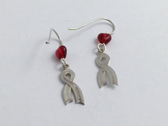 Sterling Silver AIDS/HIV Awareness Ribbon earrings- red glass  hearts, survivor