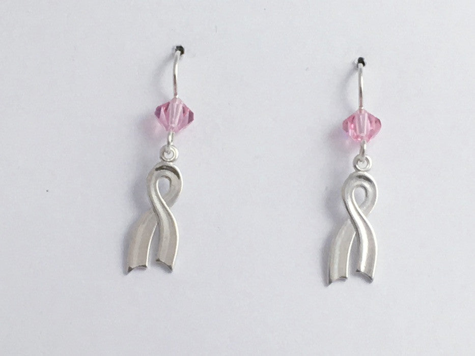 Sterling Silver Breast Cancer Awareness Ribbon earrings-pink  hearts, survivor