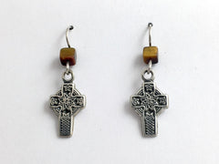 Sterling silver  Celtic knot cross dangle earrings- Tiger eye, knots, faith