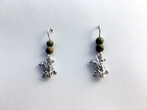 Sterling silver horned toad lizard dangle earrings-reptile- lizards, unakite,