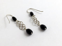 Sterling silver Celtic knot dangle earrings- obsidian drops, knots, 1 3/4 inch