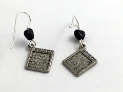 Pewter & Sterling Silver Bingo card dangle Earrings- game, lucky, numbers, luck