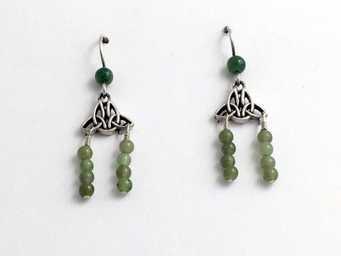 Sterling Silver double Trinity Celtic Knot dangle Earrings-jade beads, Knots,