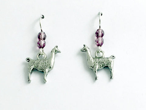 Pewter & Sterling silver llama dangle earrings-alpaca, Andes, Peru, Llamas,