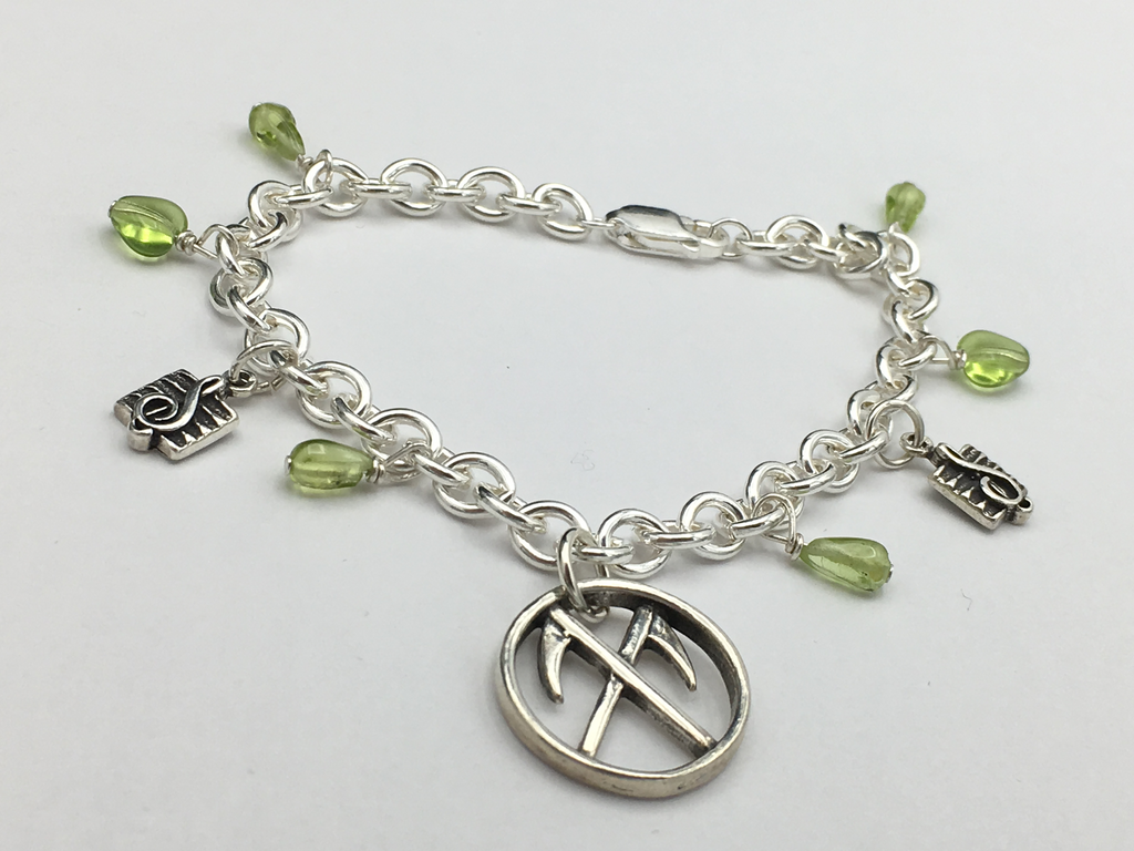 Special Order Sterling Silver Music themed Charm Bracelet-peridot green
